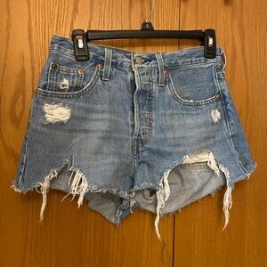 Levi's 501 Blue Distressed Jean Shorts